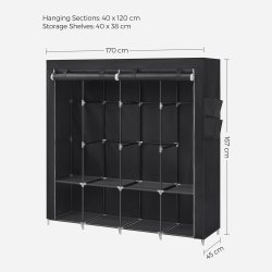 Kldeskab med stofsider - sort garderobeskab og tjskab - 167 cm