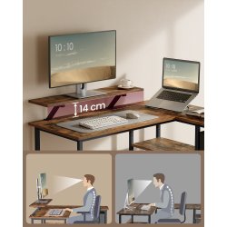 Hj�rneskrivebord med sk�rmstativ - rustik brun 105x115