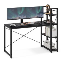 Skrivebord med reol - computerbord - sort 137,2 x 60 x 118,7