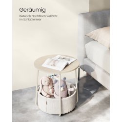 Sidebord - rundt hjrnebord med stofkurv - creme hvid 45 x H50 cm