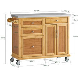 Kkken p hjul, kkkenvogn med skuffer, brun 115x46x92