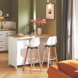 Kkken med opbevaring, barbord med hylder, hvid 120x56x90