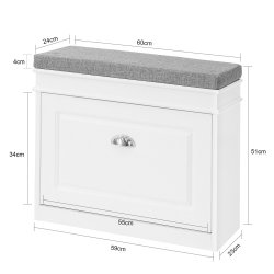 Skoskab, skobnk med hynde, entrebnk, hvid 60x24x51cm