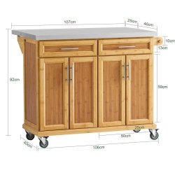 Kkken p hjul, kkkenvogn med skuffer, brun 115x46-71x92