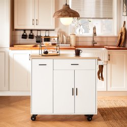 K�kken� p� hjul med skuffer og skabe, multifunktionel, hvid