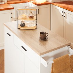 K�kken� p� hjul med skuffer og skabe, multifunktionel, hvid