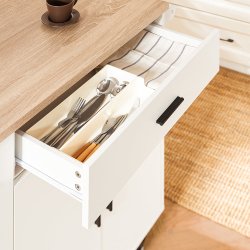 K�kken� p� hjul med skuffer og skabe, multifunktionel, hvid