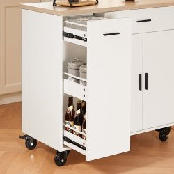 K�kken� p� hjul med skuffer og skabe, multifunktionel, hvid