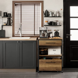 Kkkenvogn, mobil kkken med smart opbevaring, brun 60x45x90