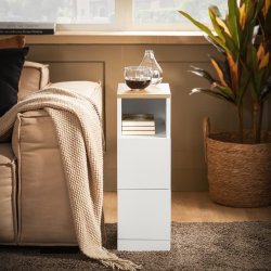 Sidebord - sengebord med skuffe og hylde - natbord - hvid