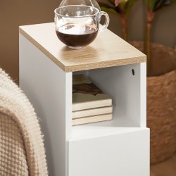 Sidebord - sengebord med skuffe og hylde - natbord - hvid