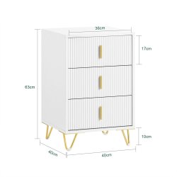 Bord med 3 skuffer - sengebord, natbord, sidebord - hvid
