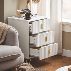 Bord med 3 skuffer - sengebord, natbord, sidebord - hvid