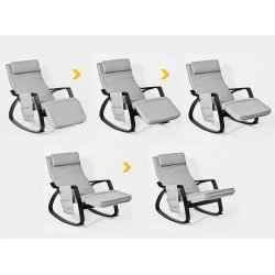 Gyngestol i birketr� og gr� stof med justerbar fodst�tte