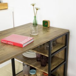 Klapbord med 3 hylder, multifunktionel langt foldebord, brun