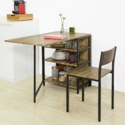 Klapbord med 3 hylder, multifunktionel langt foldebord, brun