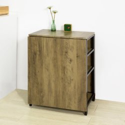 Klapbord med 3 hylder, multifunktionel langt foldebord, brun