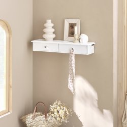 Vghylde og svvehylde - vghngt med 2 skuffer - hvid 63,5x15x10