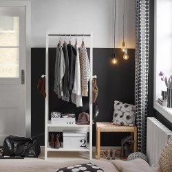 Tjstativ med bjlestang, knager og hylder - hvid 66x39x180