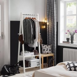 Tjstativ med bjlestang, knager og hylder - hvid 66x39x180