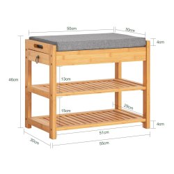 Skobnk med hylder og hynde - entrebnk i tr - brun 55x30x46