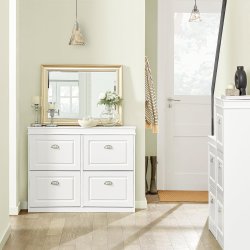 Skoskab med 4 vippeskuffer og skohylder - hvid 1052482 cm