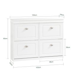 Skoskab med 4 vippeskuffer og skohylder - hvid 1052482 cm