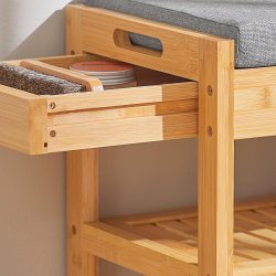 Skobnk med hylder og hynde - entrebnk i tr - brun 55x30x46