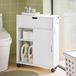 Badevrelsesskab p hjul, toiletskab skydedr, hvid 52x17x68