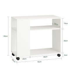 Sofabord med hylder - sidebord p hjul - hvid 70x35x60 cm