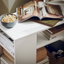 Sofabord med hylder - sidebord p hjul - hvid 70x35x60 cm