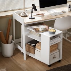 Sofabord med hylder - sidebord p hjul - hvid 70x35x60 cm