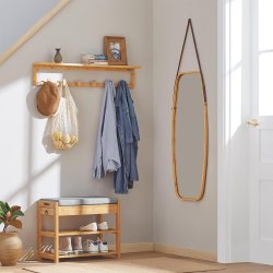 Skobnk med hylder og hynde - entrebnk i tr - brun 55x30x46