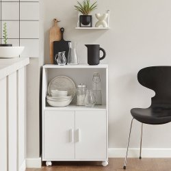 Kkkenskab p hjul, rullebord til kkkenet, hvid 55x38x84 cm