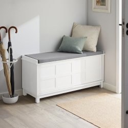 Skoskab, skob�nk med skyded�re, entreb�nk, hvid 114x40x53�cm