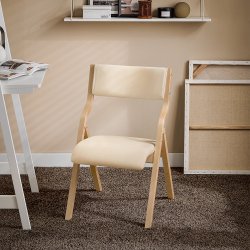 Klapstol, foldbar stol i tr med polstring beige 54x48x80 cm