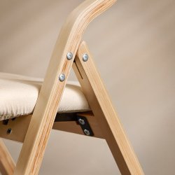 Klapstol, foldbar stol i tr med polstring beige 54x48x80 cm