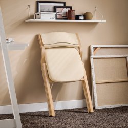 Klapstol, foldbar stol i tr med polstring beige 54x48x80 cm