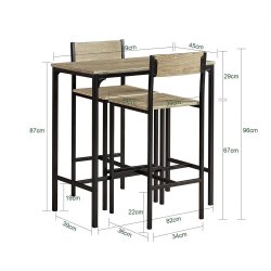 barbord med barstole, barbordss�t, beige tr� look 89x45x87