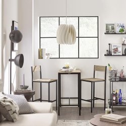 barbord med barstole, barbordss�t, beige tr� look 89x45x87