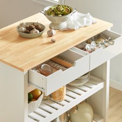 Kkken p hjul, kkkenvogn med skuffer, hvid 98x58x94 cm