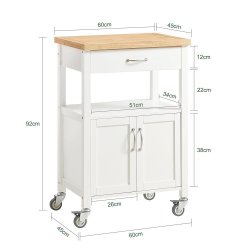 Kkkenvogn p hjul, kkken med skuffe, hvid 60x45x92 cm