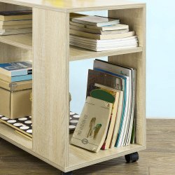 Sofabord med hylder - sidebord p hjul - lys brun 70x35x61