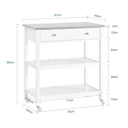 Kkkenvogn med skuffer, kkken p hjul, hvid 81 x 45 x 90