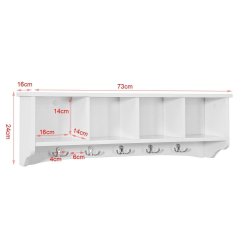 Knager�kke med 4 �bne rum og 5 dobbeltknager, hvid 73x16x24