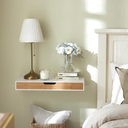 V�gh�ngt hylde, sv�vende v�ghylde med skuffe, hvid og brun