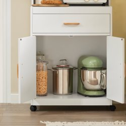 K�kkenvogn med hylde, skuffe, skab, k�kkenskab p� hjul, hvid