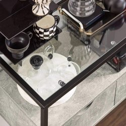 Konsolbord, smalt bord, h�rdet glas, gr� betonlook, 81x35x78