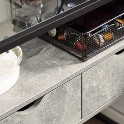 Konsolbord, smalt bord, h�rdet glas, gr� betonlook, 81x35x78