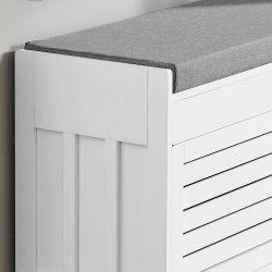 Siddeb�nk med skab og hynde, entreb�nk med opbevaring, hvid